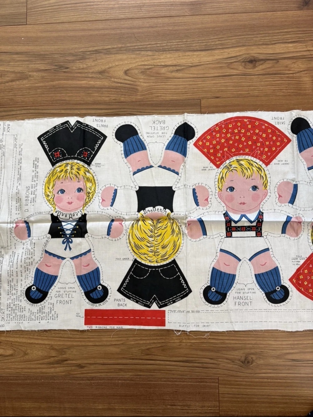 Vintage Hansel & Gretel Cut & Sew Pillow Doll Cotton Fabric Panel Handmade